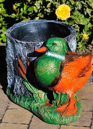 Подставка для цветов пенёк с уткой