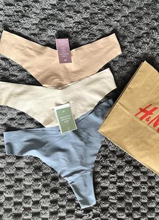 Новый набор трусиков бесшовных 3шт бразилианы h&m размер l