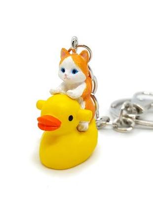 🐱🐥 забавный брелок для ключей, сумки "рыже-белый кот на уточке"
