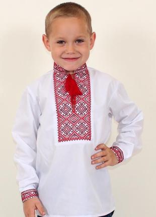 Вышиванка для мальчика с платье-бордовой вышивкой