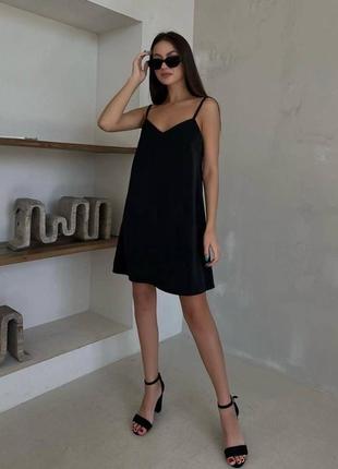 Чорна міні сукня на тонких бретелях🖤