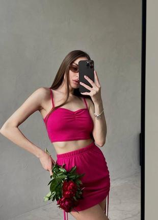 Стильный обтягивающий костюм: топ со сборками и юбка с затяжками💕