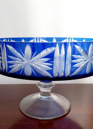 Ваза кришталь вінтаж кобальт фруктовниця вінтажна кришталева