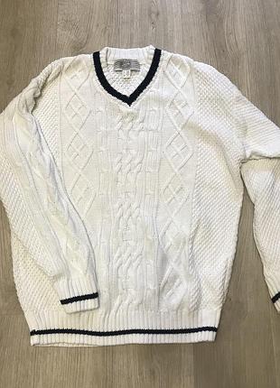 Iconic білосніжний светр пуловер в стилі polo ralph lauren бавовна  коси ромби old money preppy