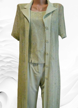 Шикарний літній костюм 3-ка. колір "фісташка".  s-m