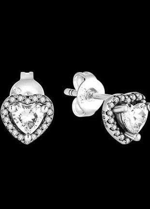 Сережки кульчики пусети сердечка з білим камінцем у стилі пандора pandora
