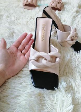 Босоножки шлёпанцы мюли треугольный каблук квадратный носок на узкую или среднюю ножку