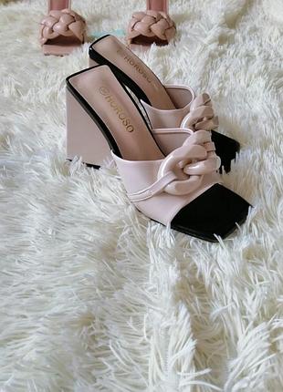 Босоножки шлёпанцы мюли треугольный каблук квадратный носок на узкую или среднюю ножку