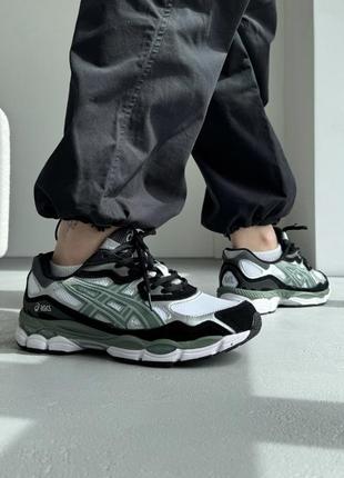 Ассикс гел ник кроссовки зеленые с черным замша asics gel-nyc black green