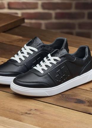 Мужские кроссовки в черном цвете на белой подошве натуральная кожа, кожаные кроссовки calvin klein