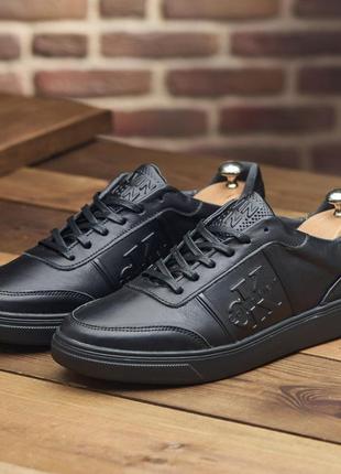 Мужские кроссовки в черном цвете натуральная кожа, кожаные кроссовки calvin klein