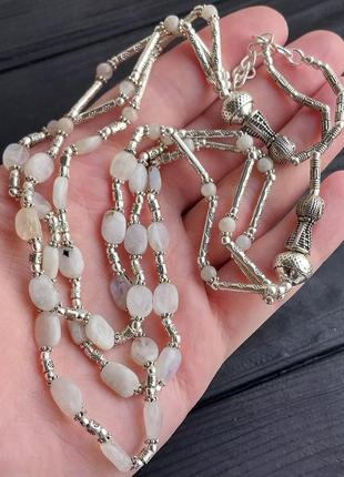 Лунный камень ожерелье с лунным камнем  в серебре. шикарное ожерелье с природным лунным камнем индия6 фото