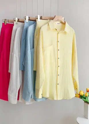 Яркий летний костюм из муслина (рубашка + шорты) разные цвета2 фото