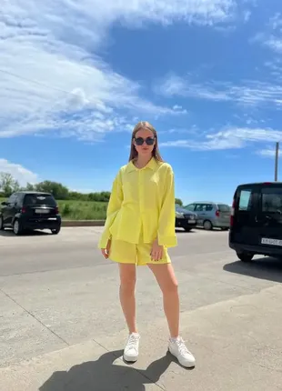 Яркий летний костюм из муслина (рубашка + шорты) разные цвета3 фото