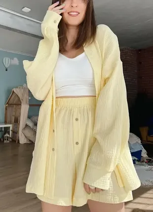 Яркий летний костюм из муслина (рубашка + шорты) разные цвета5 фото