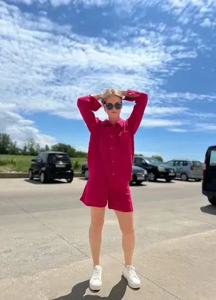 Яркий летний костюм из муслина (рубашка + шорты) разные цвета6 фото