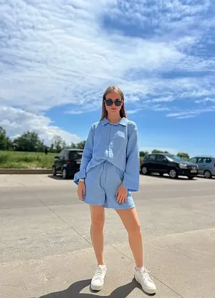 Яркий летний костюм из муслина (рубашка + шорты) разные цвета