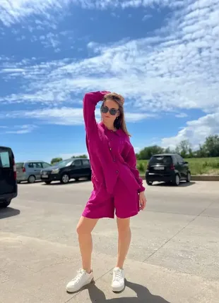 Яркий летний костюм из муслина (рубашка + шорты) разные цвета8 фото