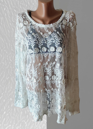 Біла прозора мережевна блузка gina