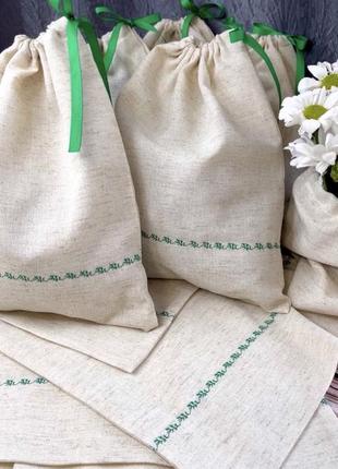 Льняные мешочки с вышивкой для хранения, мешочки для подарков