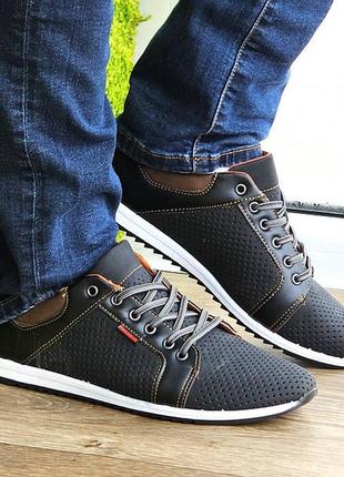 Чоловічі мокасини літні кросівки сіточка чорні