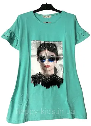 Летнее платье для девочки 128-134 см бирюзовая туречка