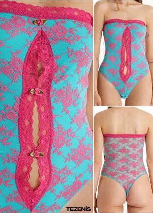 Спідня білизна мереживне боді з напівпрозорою спинкою і вирізами на грудях спереду tezenis