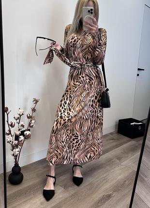 Asos платье длинное миди леопардовый принт