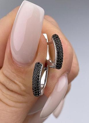 🇺🇦 серьги серебро 925° покрытие родий и черный, вставка куб.цирконии 0843.10р/ч