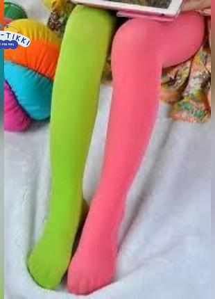 Дитячі малиново-салатові двоколірні капронові колготки