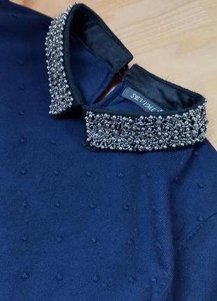 Стильная кофта с воротником синяя кофточка свитер реглан свитшот2 фото