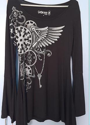 Готична чорна блуза, туніка з принтом