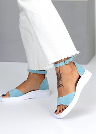 Босоножки натуральная замша голубой,визон,черный