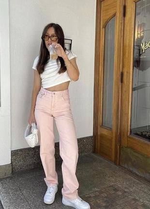 Прямые длинные розовые джинсы zara