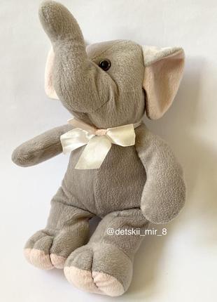Мягкая игрушка плюшевый слон с розовыми ушами1 фото