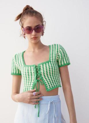 Зелений в'язаний топ zara, топ-балеро з коротким рукавом