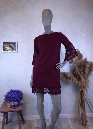 Женское платье odis рукав три четверти бордовое размер s (44)