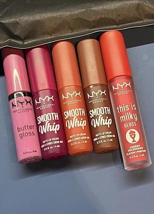 Nyx нюд матовая помада smooth whip розовый блеск butter gloss красный this is milky kiko mac inglot