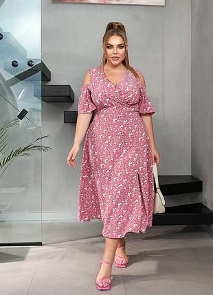 Женское легкое летнее длинное леопардовое платье с отверстиями на плечах l xl 2xl 3xl 4xl