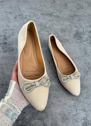Балетки беж стильные классические балетки с стразами балетки с бантиками балетки беж с бантиком из страз