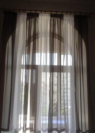 Тюль короткая белая с коричневым нова