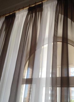 Тюль короткая белая с коричневым нова