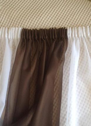 Тюль короткая белая с коричневым нова