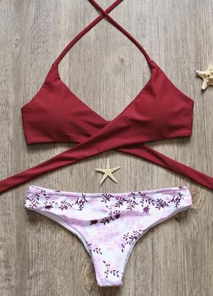 Розпродаж новий купальник рожевий і бордо квітковий принт