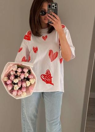 Футболка «love» 💕 белая женская футболка в принт сердечка ❤️ женская футболка