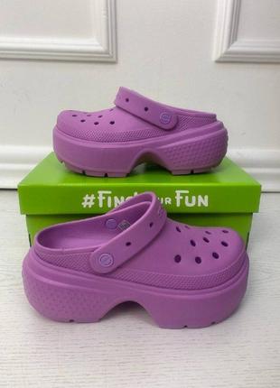 Крокс клог стомп фиолетовые crocs stomp clog bubble шлепанцы на платформе