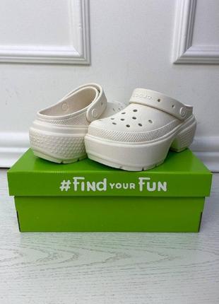 Крокс клог стомп белые crocs stomp clog white шлепанцы на платформе