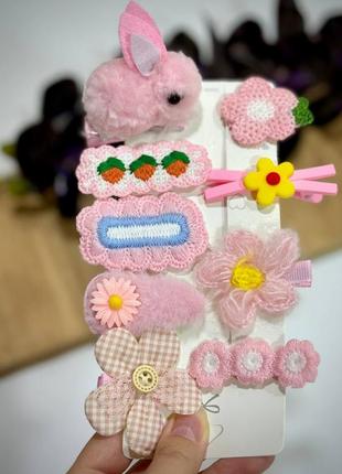 Заколки плюшевые, милые мягкие заколки с кроликом и цветами