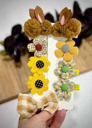 Заколки плюшевые, милые мягкие заколки с кроликом и цветами