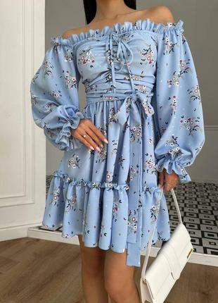 Платье с открытыми плечами ❤️ цветочный принт